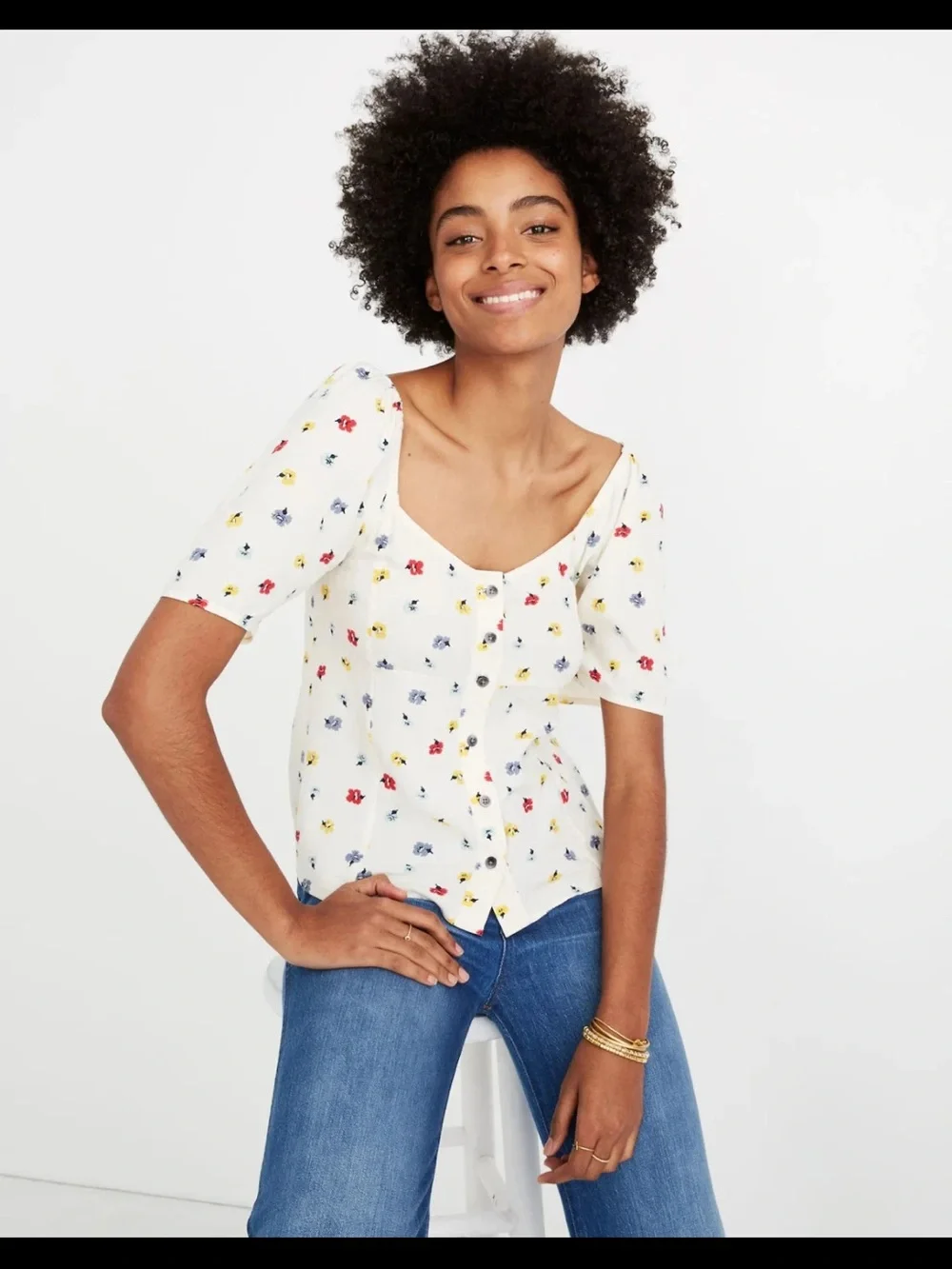 Madewell Seamed Button-Down Shirt in Confetti Floral size XS
